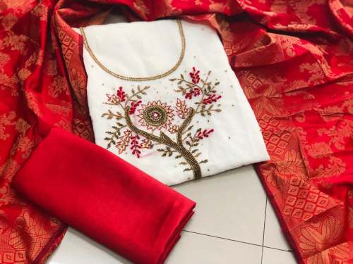 ANNU WHITE CHANDERI DRESS MATERIAL