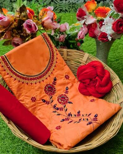 Anupama Orange Cotton Dress Material 