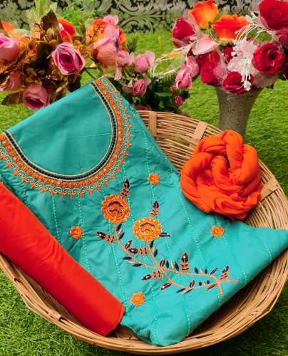 Anupama Sky blue Cotton Dress Material 