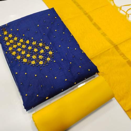 ARADHANA NAVY BLUE SEMI MODAL DRESS MATERIAL