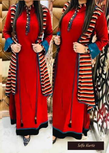 Buy ANUSHIL Women Cotton Printed Center Slit Design V-Neck Elbow Sleeve  Calf Length Kurti with Attached Koti Online at Best Prices in India -  JioMart.