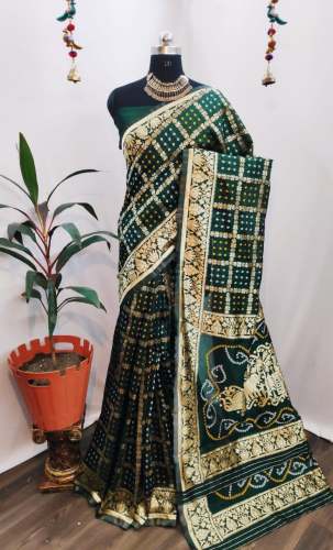 BANDHANI VOL-1 GREEN JACQUARD BANDHANI SAREE