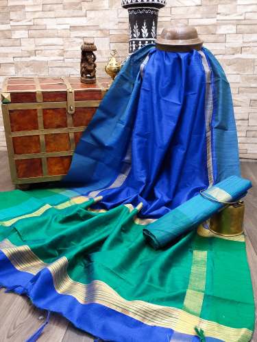 Bhagal Patta Blue Silk Saree