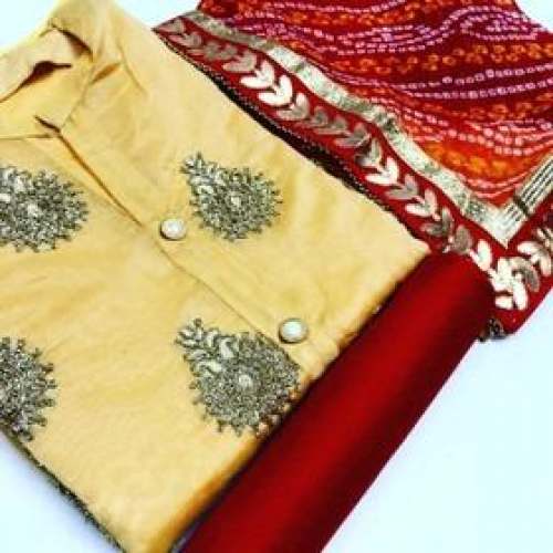 BHAVYA YELLOW CHANDERI DRESS MATERIAL