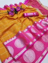 Chex Ball Yellow Silk Saree