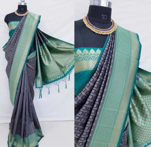Crystal Blue Banarasi Soft Silk Saree