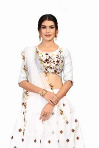 DHRUVI WHITE LAHENGA BANGLORI SATIN