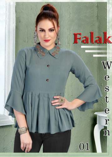 Falak Rayon Grey Western Top