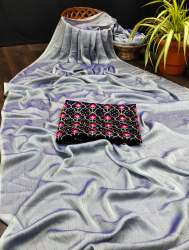 Flower Net Grey Rembo Zari Saree