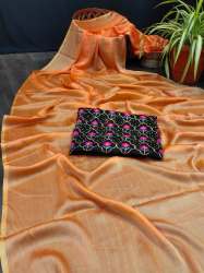 Flower Net Orange Rembo Zari Saree