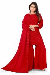 Forever Red Georgette Kurti Plazzo