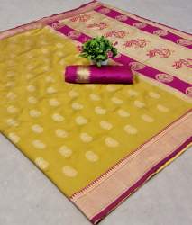 Goldan Keri Yellow Banarasi Crystal Silk Saree