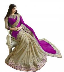 half half pink ang golden georgette saree