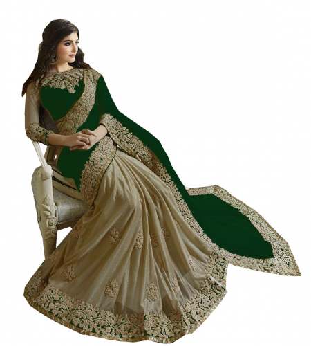 Half Half Saree georgette green and golden saree