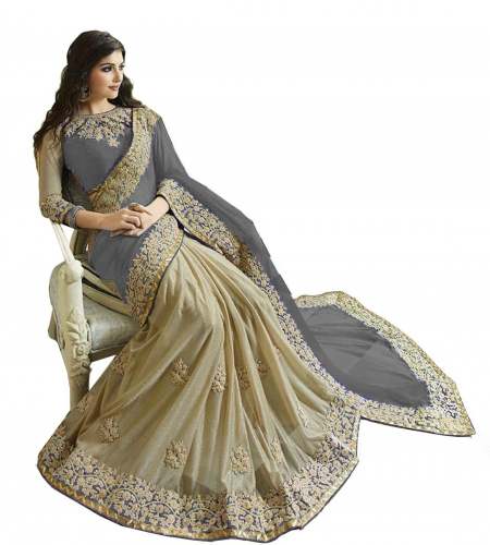 Half Half Saree green and golden saree