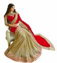 half half saree red and golden georgette saree