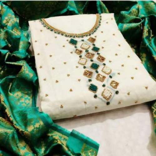 HAYU GREEN MODAL CHANDERI DRESS MATERIAL