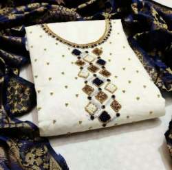 HAYU NAVY BLUE MODAL CHANDERI DRESS MATERIAL