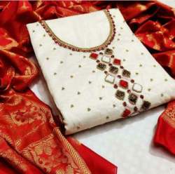 HAYU RED MODAL CHANDERI DRESS MATERIAL