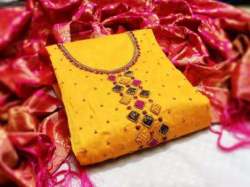 HAYU YELLOW MODAL CHANDERI DRESS MATERIAL