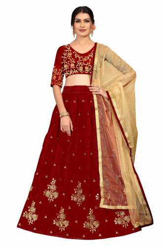 ISHITA BOTTI MAROON BANGLORI SATIN LAHENGA CHOLI 