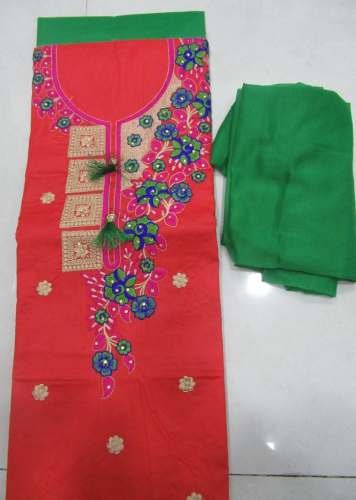 JINISHA RED COTTON DRESS MATERIAL