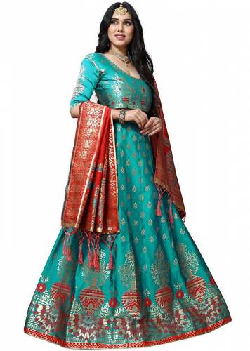 Jiyana C-Green Banarasi Silk Lehnga 