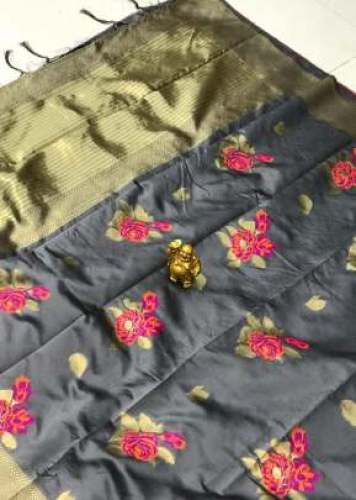 JIYANA PHOOL GREY SILK SAREE 