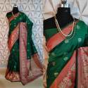 JIYANA ROYAL GREEN BANARASI SILK SAREE thumb 1