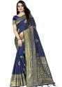Jiyana Temple Navy Blue Banarasi Silk Saree