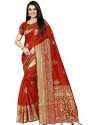 Jiyana Temple Red Banarasi Silk Saree
