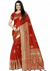 Jiyana Temple Red Banarasi Silk Saree
