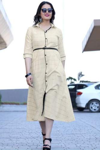 KALKI&BIBA BEIGE RAYON KURTI 