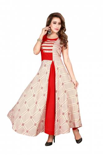 KATRINA HEAVY RAYON  CREAME PRINTED KURTI
