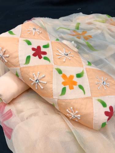 Kaveri Peach Cotton Dress Meterial