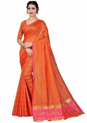 Ketonic Checks Orange Art Silk Saree