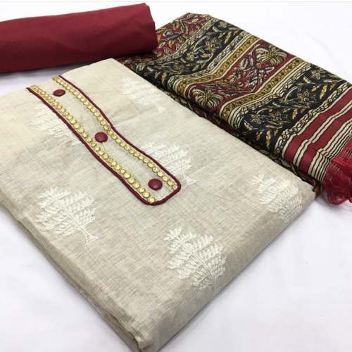 LIZZA MAROON KHADI COTTON DRESS MATERIAL