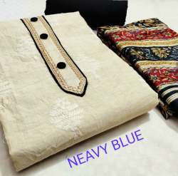 LIZZA NAVY BLUE KHADI COTTON DRESS MATERIAL