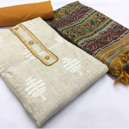 LIZZA YELLOW KHADI COTTON DRESS MATERIAL