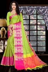 Mango Mor Green Cotton Silk Saree