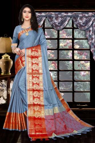 Mango Mor Grey Cotton Silk Saree