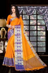 Mango Mor Yellow Cotton Silk Saree