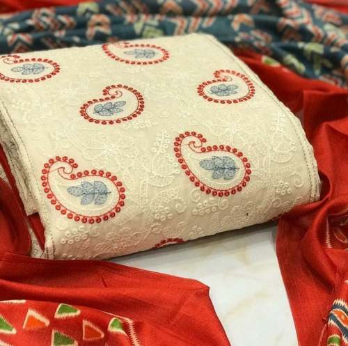 MISTRY ORANGE CHANDERI DRESS MATERIAL