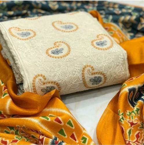  MISTRY YELLOW CHANDERI DRESS MATERIAL