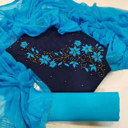 PAHAL BLUE CHANDERI SLUB COTTON DRESS MATERIAL