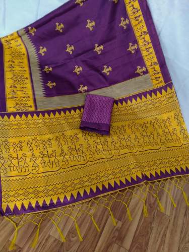 PF-179 BHAGALPURI KHADI PURPLE DESIGNER SAREE