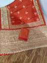 PF-179 BHAGALPURI KHADI RED DESIGNER SAREE thumb 1