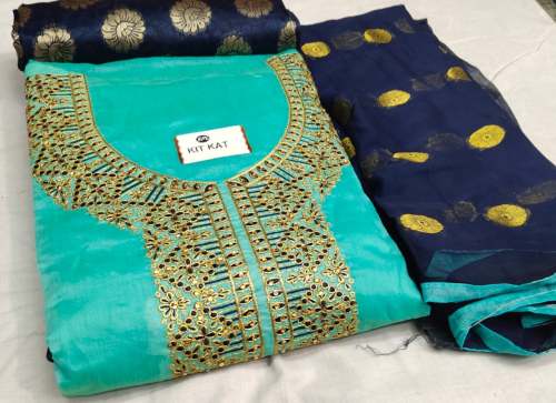 PIHU C-GREEN CHANDERI DRESS MATERIAL