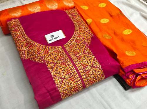 PIHU MAROON CHANDERI DRESS MATERIAL