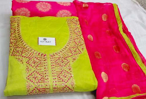 PIHU PERROT CHANDERI DRESS MATERIAL